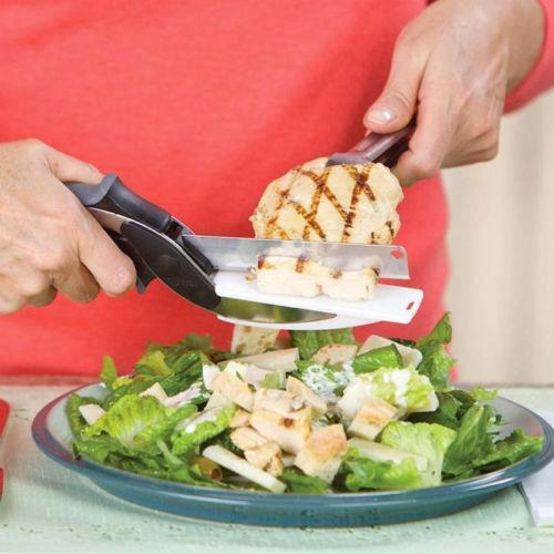 Stainless Steel Kitchen Scissors 2 in 1 Cutting Board Chopper Clever Fruit Vegetable Multifunctional Cutter - Carol Trends